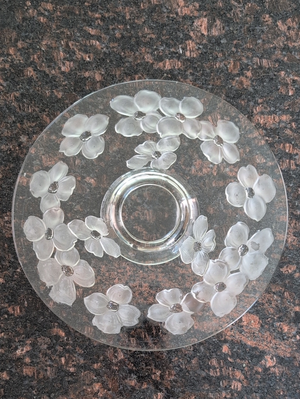 Glass Serving Dish with Frosted Flowers